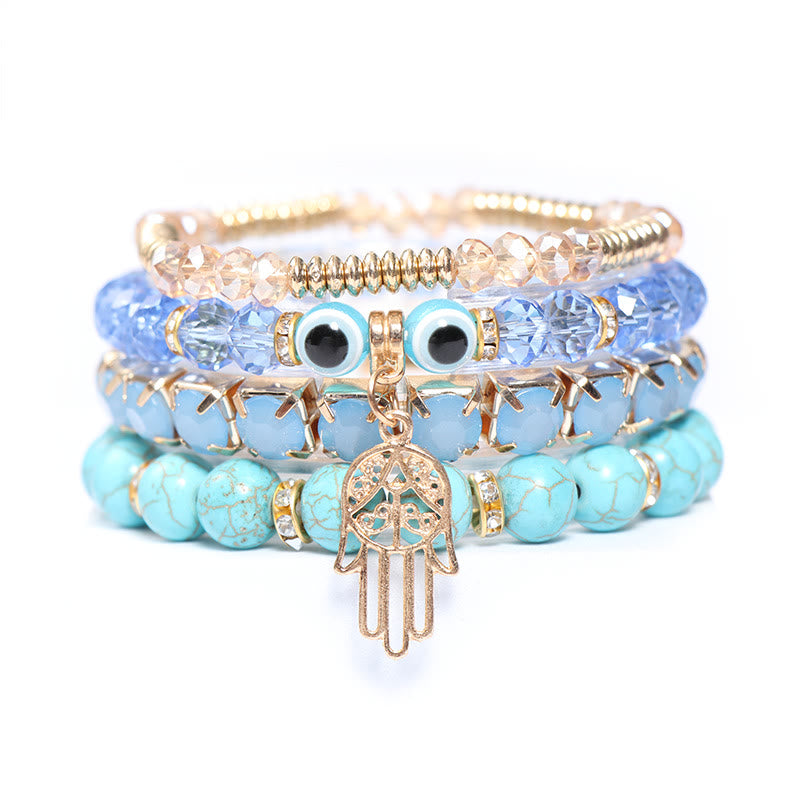 Juego de pulseras de cuentas de cuatro capas con ojo turco y hamsa de Olivenorma 