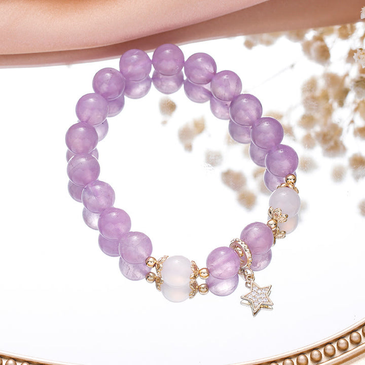 Pulsera de luna y estrella con cuentas de ágata blanca y amatista de Olivenorma 