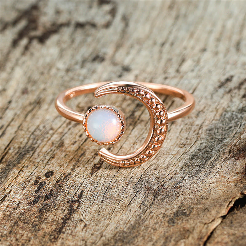 Anillo abierto con piedra lunar y accesorio Moon Sun de Olivenorma
