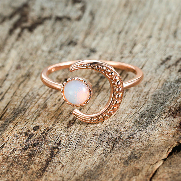 Anillo abierto con piedra lunar y accesorio Moon Sun de Olivenorma