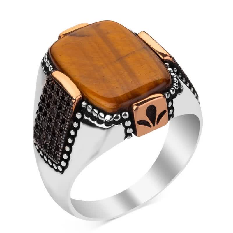 Anillo de ala ancha para hombre con ojo de tigre cuadrado de Olivenorma
