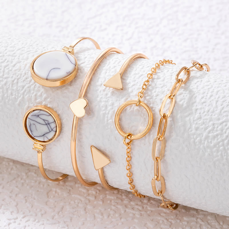Conjunto de cinco pulseras abiertas de aleación de piedra natural Olivenorma