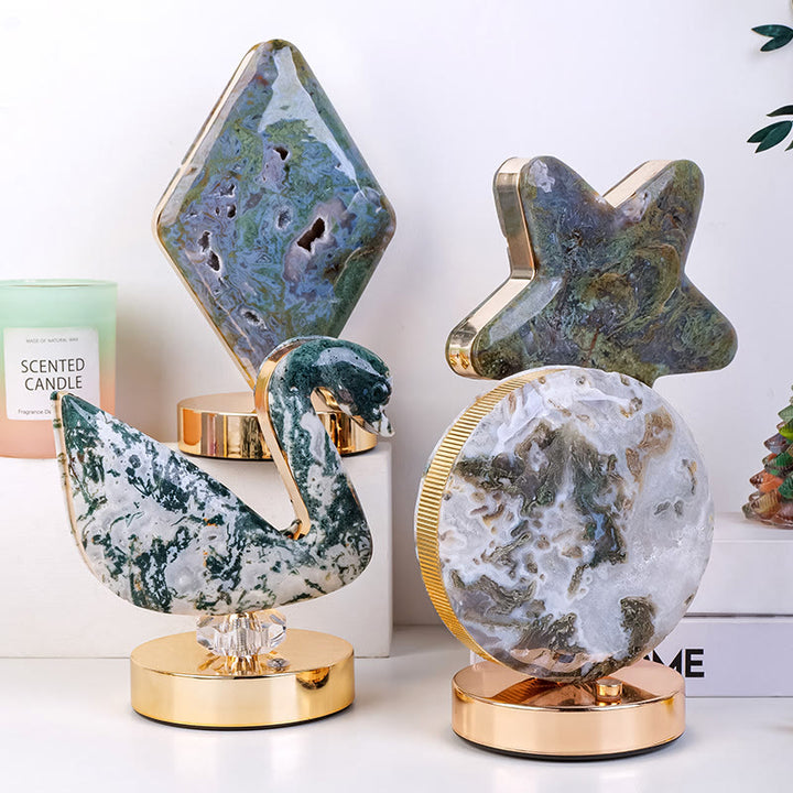 Lámpara de mesa de noche de piedra de cristal natural Olivenorma Decoración con piedras preciosas