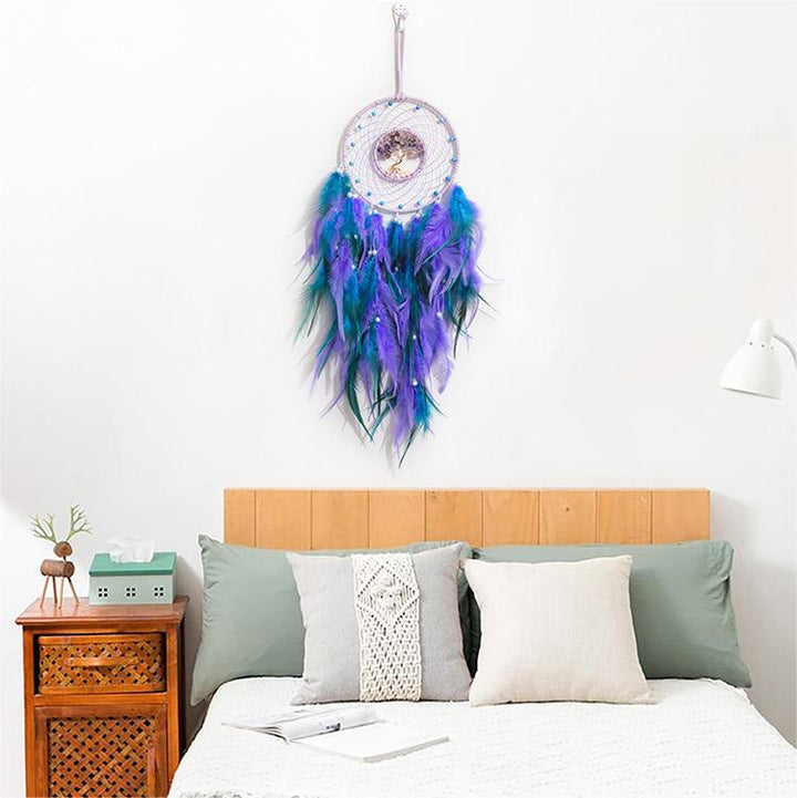 Atrapasueños con plumas de árbol de la vida de cristal de Olivenorma