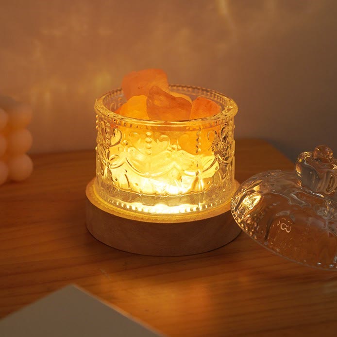 Lámpara de aromaterapia de cristal con taza de cristal tallada en piedra difusora Olivenorma
