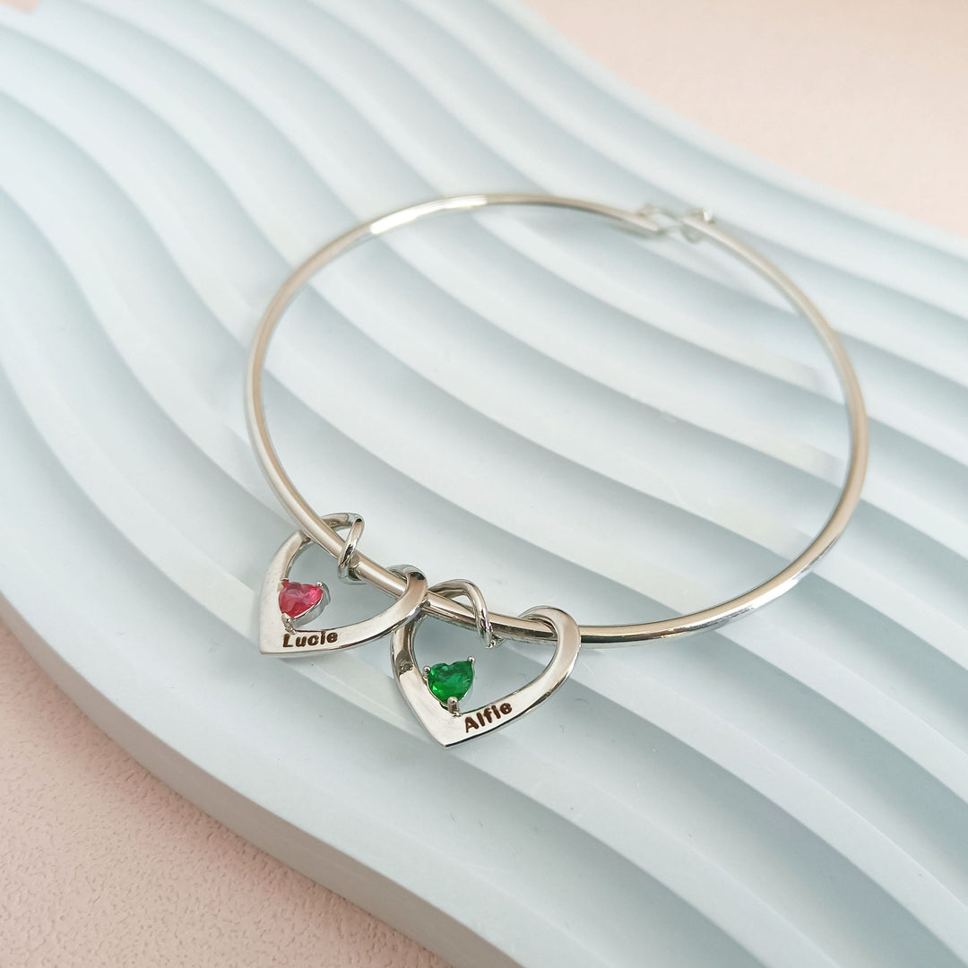Pulsera de cadena con dije de corazón y piedra natal con nombre personalizado de Olivenorma
