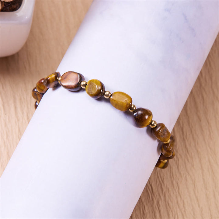 Pulsera tejida a mano con cuentas de piedra irregulares naturales de Olivenorma