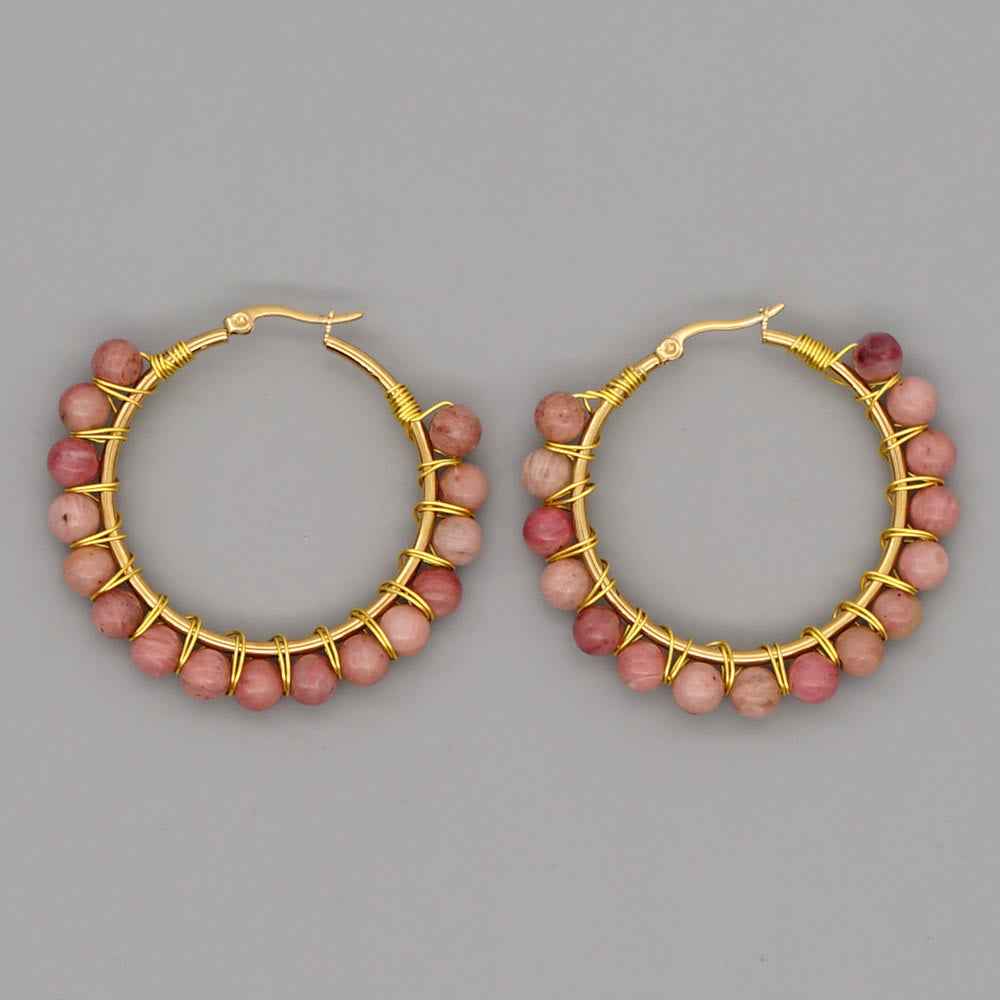Pendientes de aro grandes con cuentas de cristal natural estilo bohemio de Olivenorma