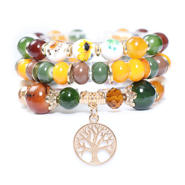 Conjunto de pulseras de cristal con forma de árbol de la vida hechas a mano de Olivenorma Boho 
