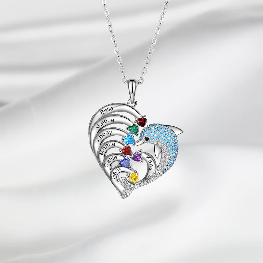 Collar con colgante de piedra grabado con forma de delfín y corazón de Olivenorma