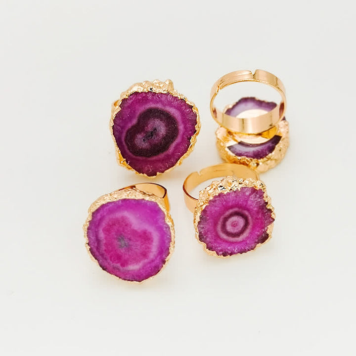 Anillo ajustable con piedras preciosas de girasol y cristal natural de Olivenorma 