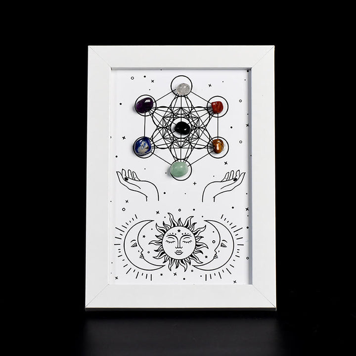 Marco de fotos decorativo con estrellas y luna y símbolo del cubo de Metatrón de Olivenorma