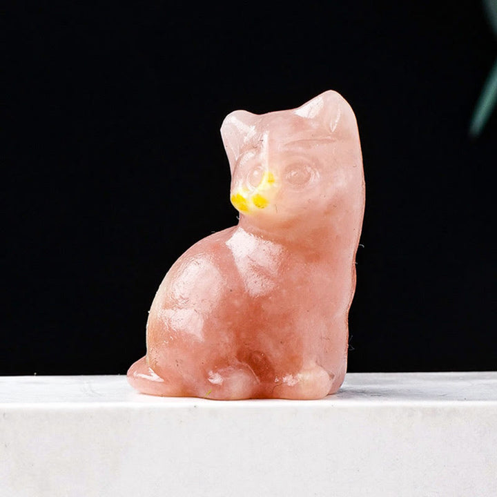 Adorno con piedra preciosa tallada en forma de gato de la suerte de cristal natural de Olivenorma