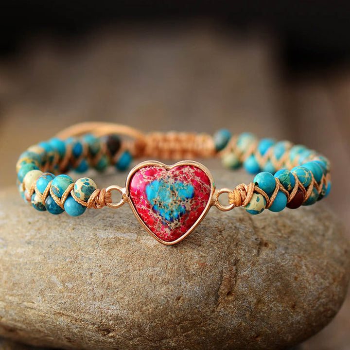 Pulsera curativa con corazón de piedra del emperador