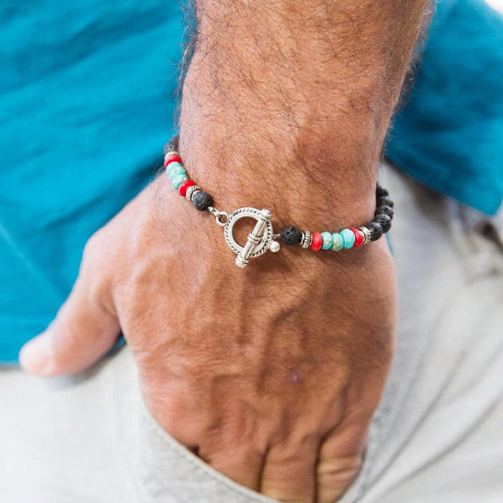Pulsera trenzada con cuentas de piedra de colores para hombre de Olivenorma 