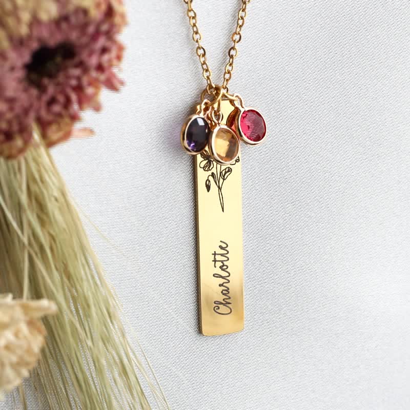 Collar con nombre y flor de nacimiento personalizados de Olivenorma