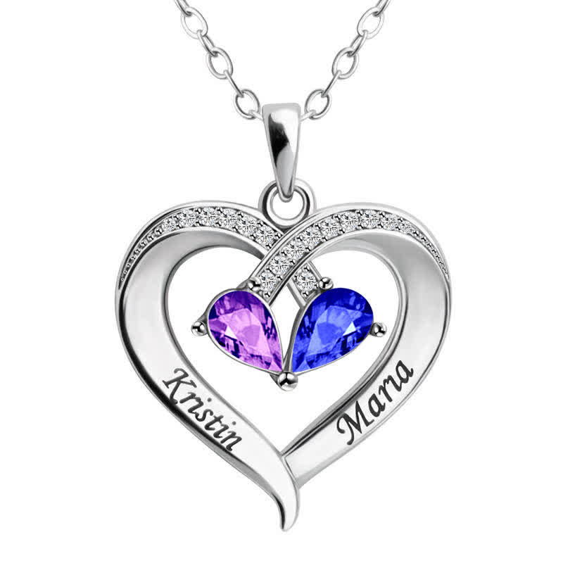 Collar con piedras de nacimiento en forma de corazón grabado y personalizado de Olivenorma - Plata - 2 Piedra natal - image 1