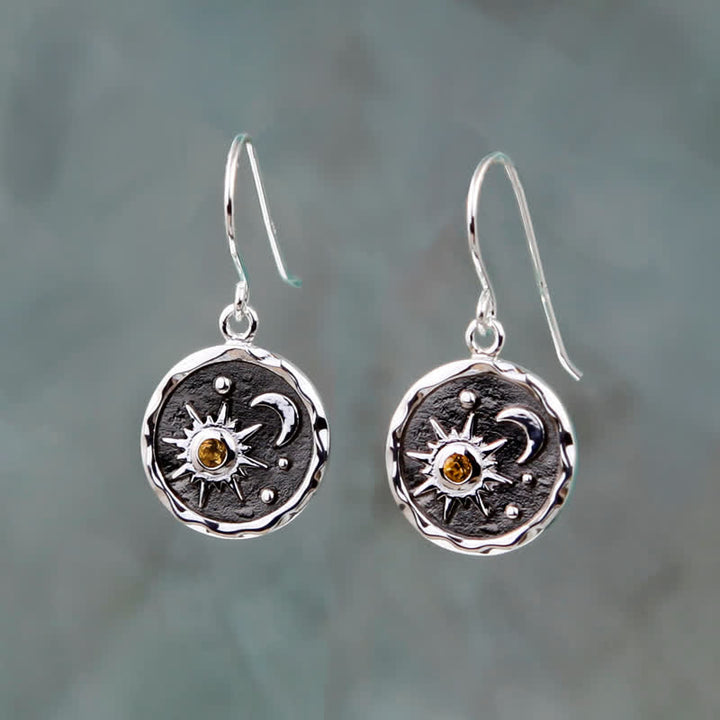 Pendientes de sol y luna creciente con citrino de Bohemia de Olivenorma