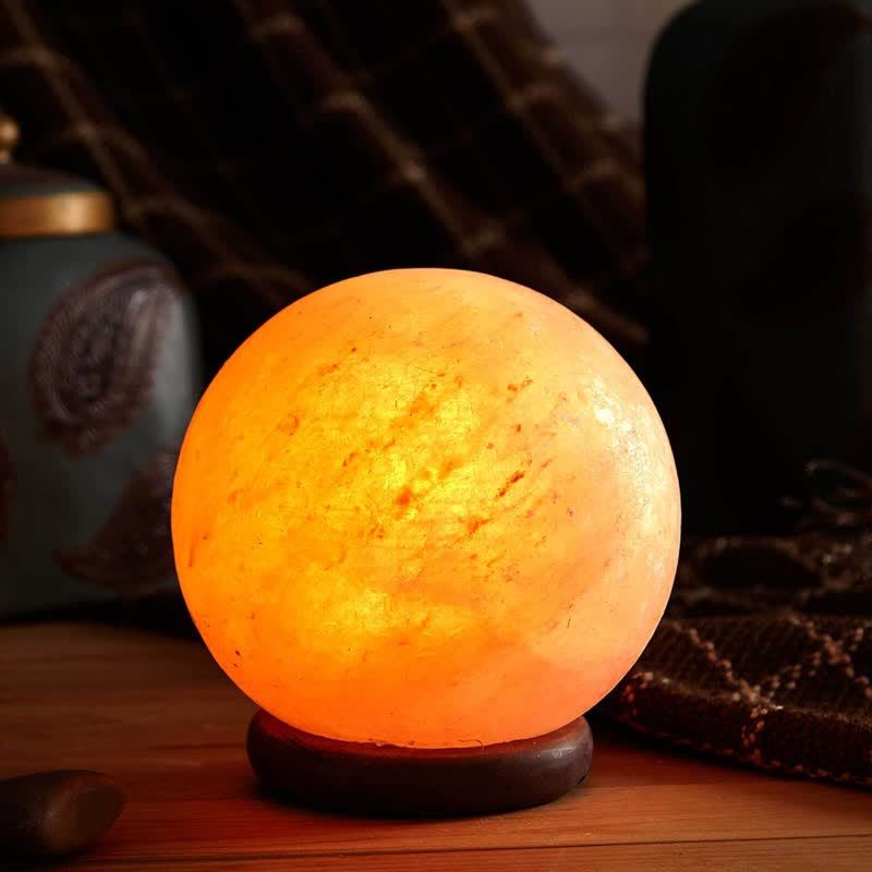 Lámpara de sal rosa del Himalaya con forma de bola de Olivenorma