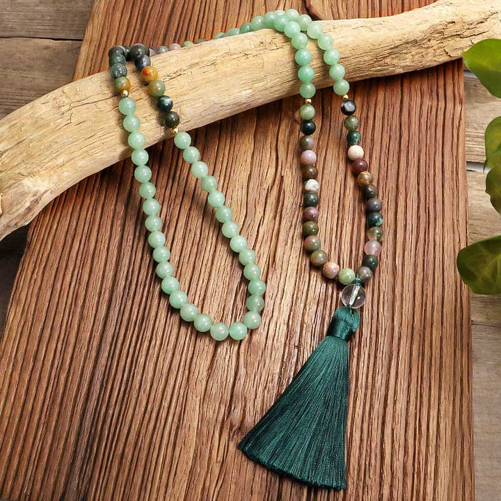Collar y pulsera de ágata india con aventurina verde de Olivenorma 