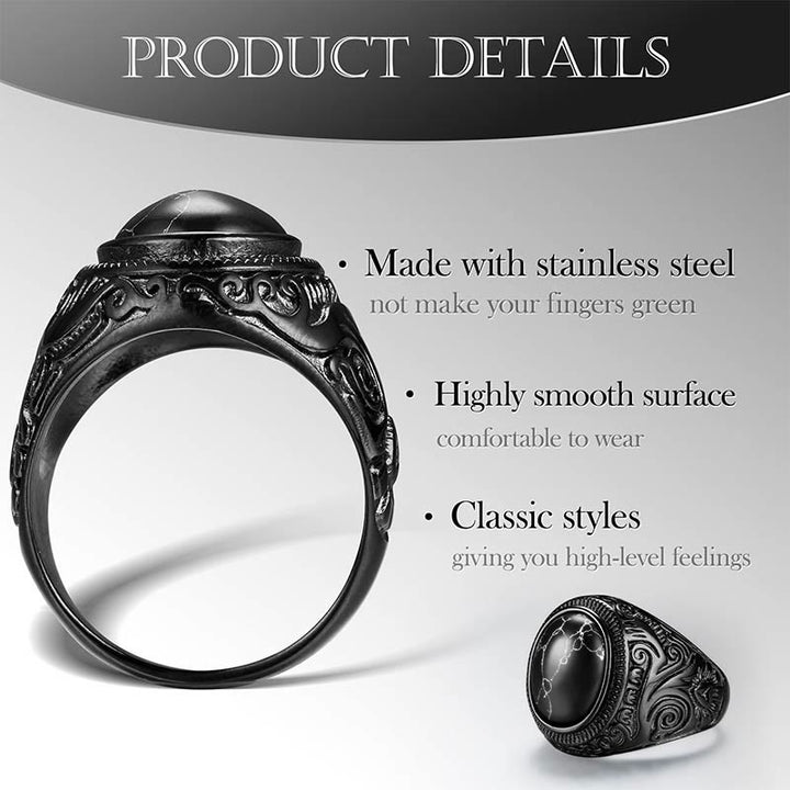 Anillo retro de hombre con piedra turquesa negra de Olivenorma