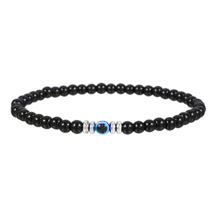 Pulsera de cuentas de ojo malvado de piedra natural de 4 mm para hombre de Olivenorma 