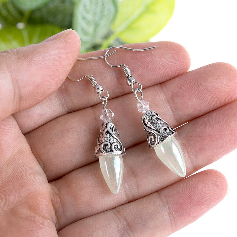 Pendientes colgantes de piedra lunar estilo real con gancho de plata pura de Olivenorma