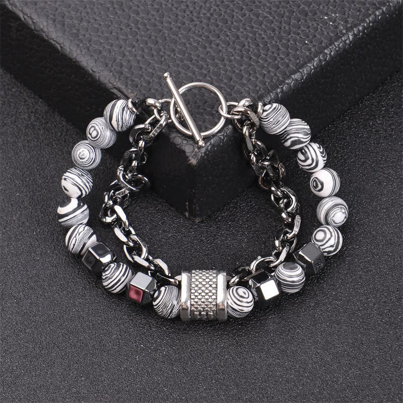 Pulsera de cadena de titanio con piedra de malaquita de 8 mm de Olivenorma