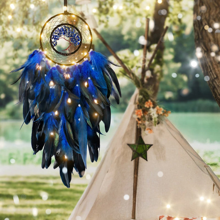 Atrapasueños con plumas de árbol de la vida de cristal de Olivenorma