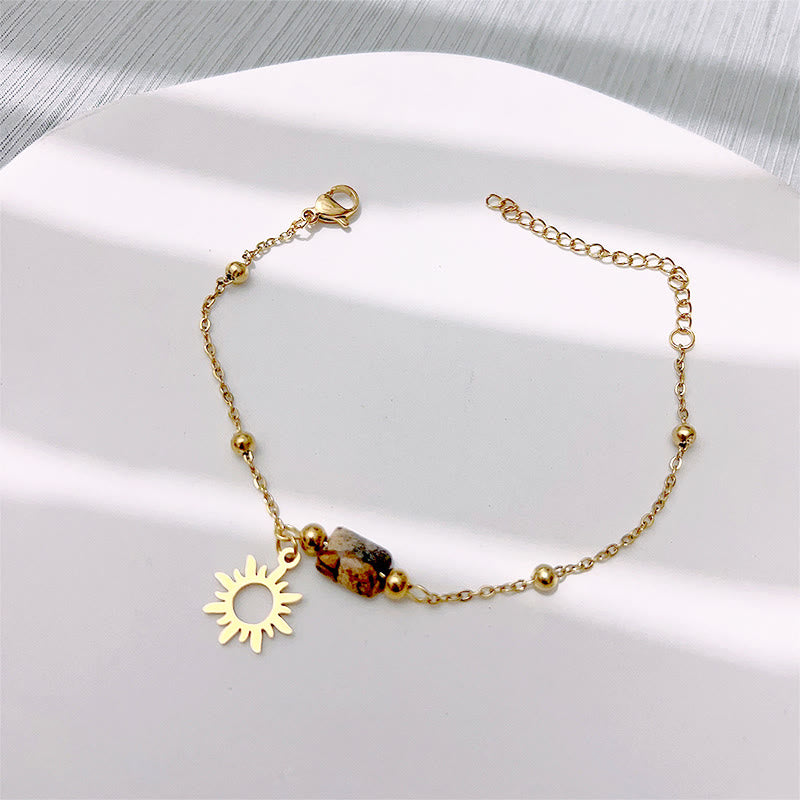 Pendientes, collar y pulsera con colgante de sol y jaspe natural de Olivenorma