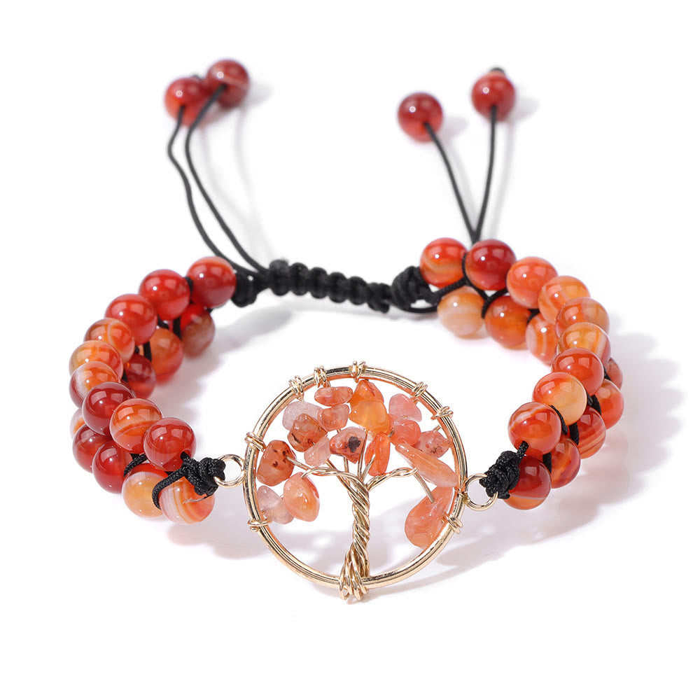 Pulsera de árbol de la vida trenzada doble con cuentas de 6 mm de Olivenorma