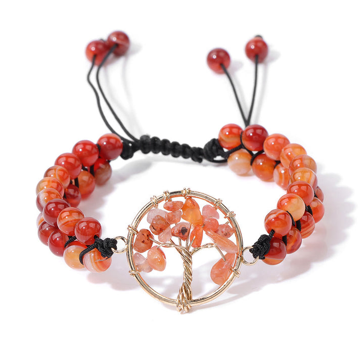 Pulsera de árbol de la vida trenzada doble con cuentas de 6 mm de Olivenorma