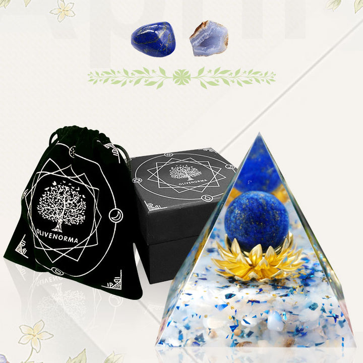 Pirámide de orgón de lapislázuli y calcedonia azul de Olivenorma The Calm Power
