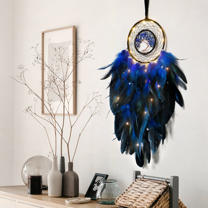 Atrapasueños con plumas de árbol de la vida de cristal de Olivenorma