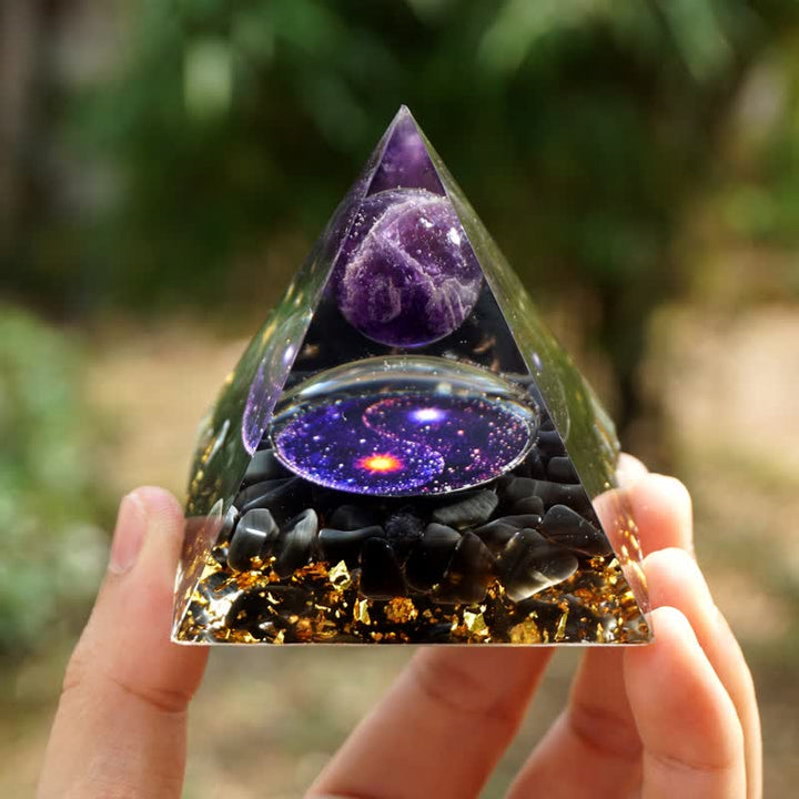 Pirámide de orgón de obsidiana yin y yang de Olivenorma 