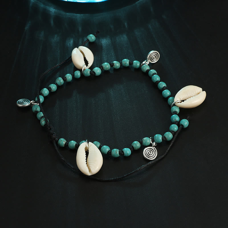 Pulsera tobillera con colgante de concha y cuentas de turquesa natural de Olivenorma