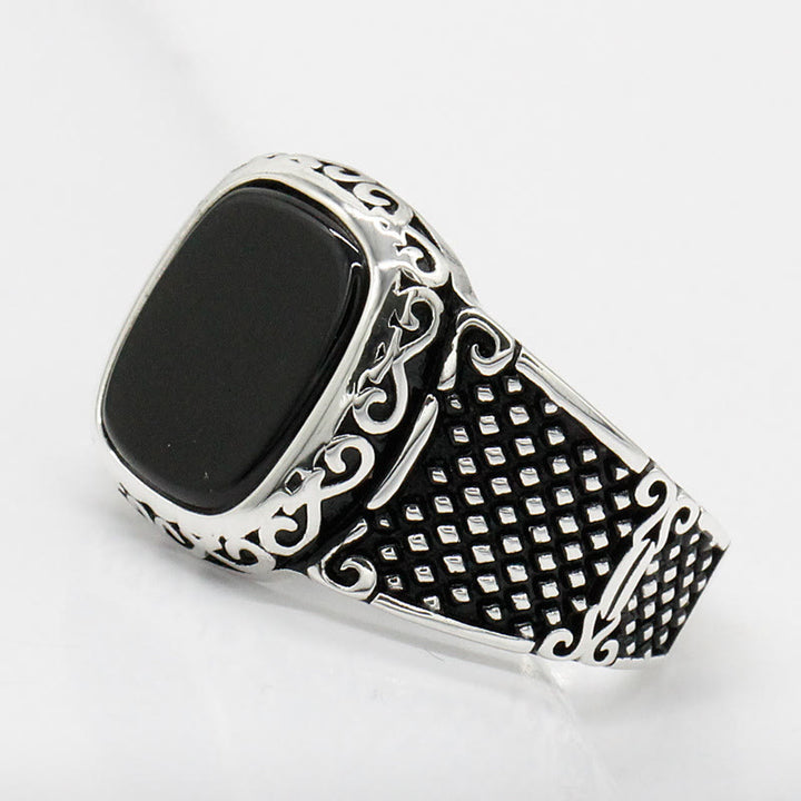 Anillo de plata de ley con ónix negro de Olivenorma para hombre