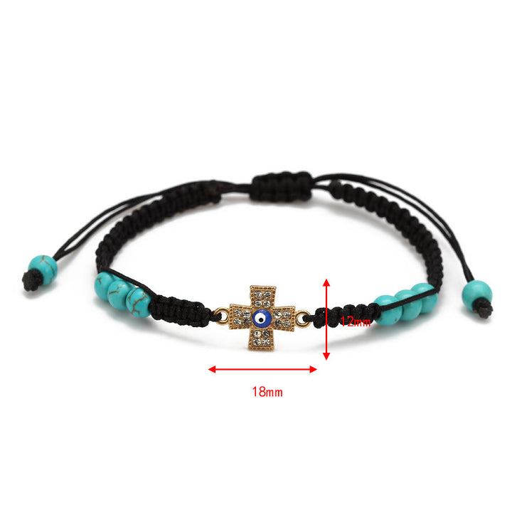 Pulsera trenzada ajustable con ojo malvado y circonita blanca y turquesa de Olivenorma 