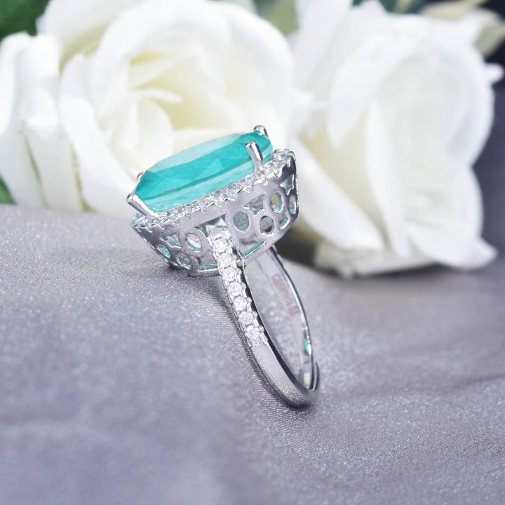 Anillo de compromiso ajustable con turmalina Paraiba ovalada grande de Olivenorma