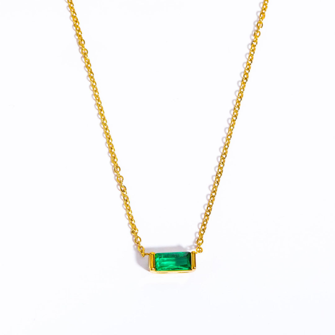Collar de acero inoxidable con colgante rectangular sencillo de piedra natal de Olivenorma 