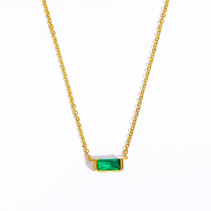 Collar de acero inoxidable con colgante rectangular sencillo de piedra natal de Olivenorma 
