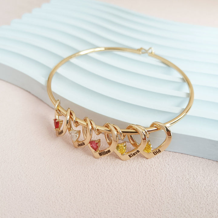 Pulsera de cadena con dije de corazón y piedra natal con nombre personalizado de Olivenorma