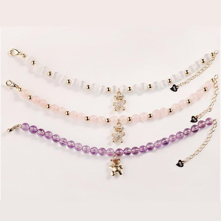Pulsera con dije de oso de cristal de amatista de 6 mm de Olivenorma 