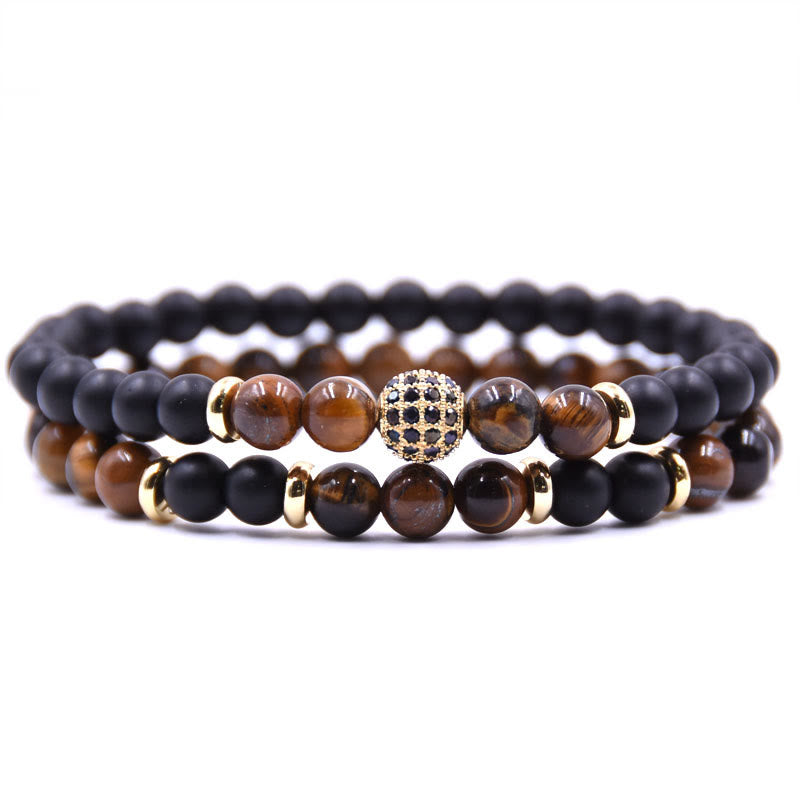 Pulsera de cuentas de cristal natural de dos capas para hombre de Olivenorma