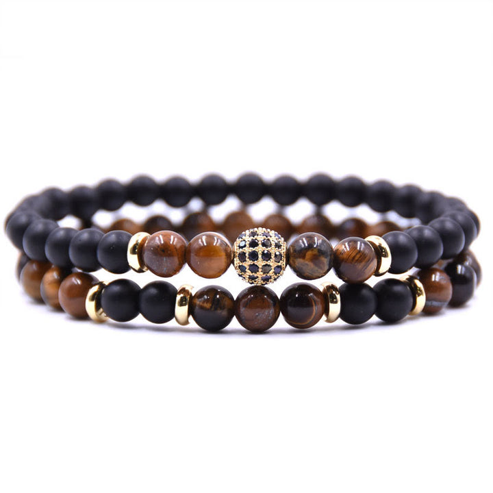 Pulsera de cuentas de cristal natural de dos capas para hombre de Olivenorma