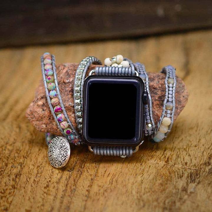 Pulsera envolvente con correa para Apple Watch de jaspe natural y amazonita de Olivenorma