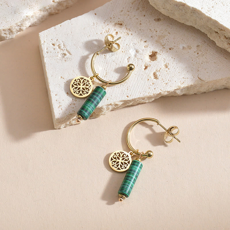 Pendientes de acero inoxidable de 14 k con colgante de pilar de piedra natural Olivenorma