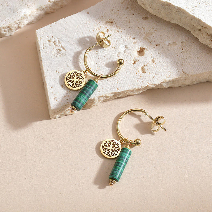 Pendientes de acero inoxidable de 14 k con colgante de pilar de piedra natural Olivenorma