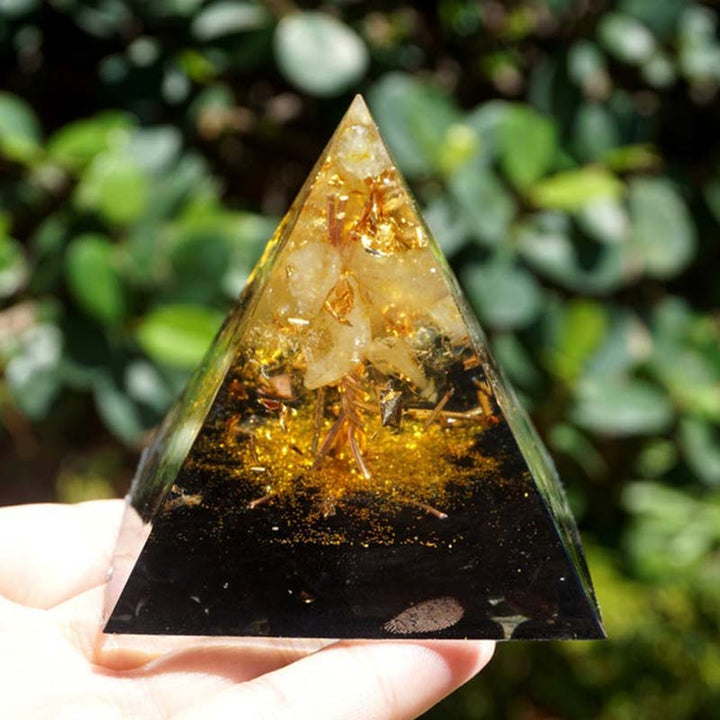 Pirámide de orgón del árbol de la vida de citrino y obsidiana de Olivenorma