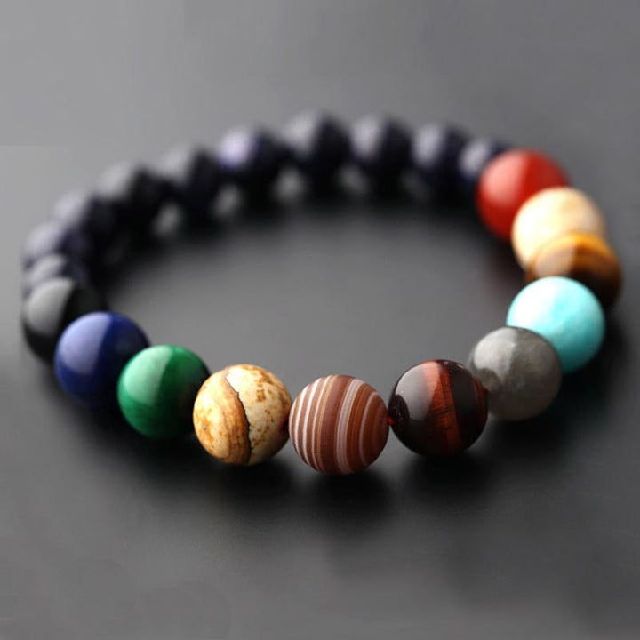 Pulsera de yoga con siete chakras y piedras coloridas de galaxia cósmica de Olivenorma 